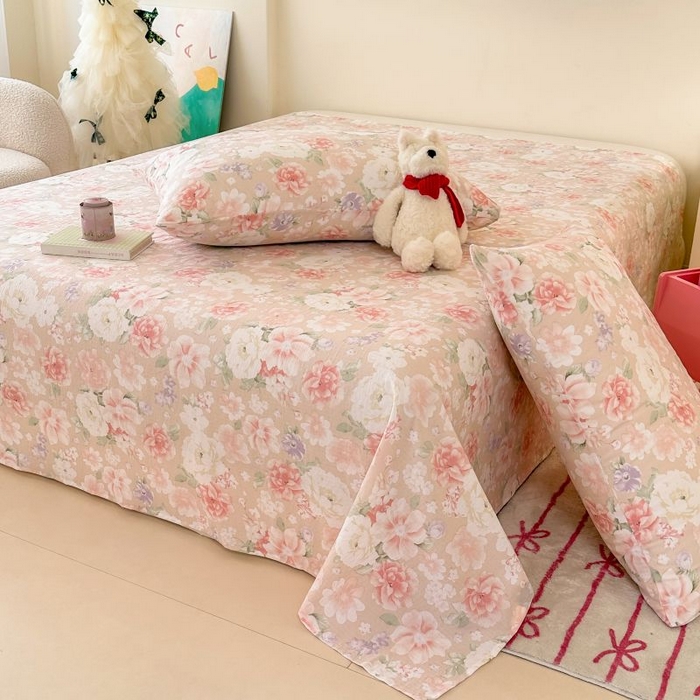 91家纺网 家纺一手货源 找家纺 温眠家纺 2025春夏新款A类云感棉双层纱床单单床单枕套三件套 国色芳华