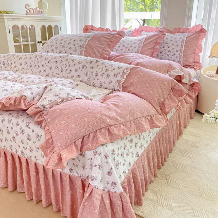 91家纺网 家纺一手货源 找家纺 皇谱家纺 2025新款A类有氧木棉床裙四件套 北海恋人