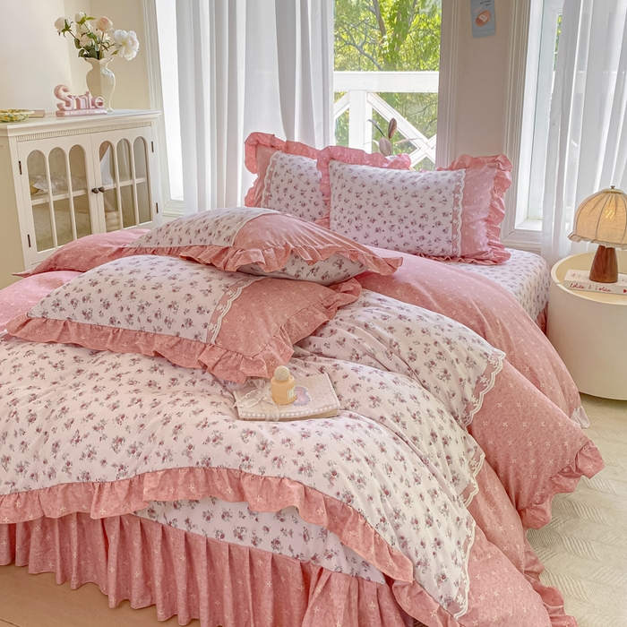 91家纺网 家纺一手货源 找家纺 皇谱家纺 2025新款A类有氧木棉床裙四件套 北海恋人