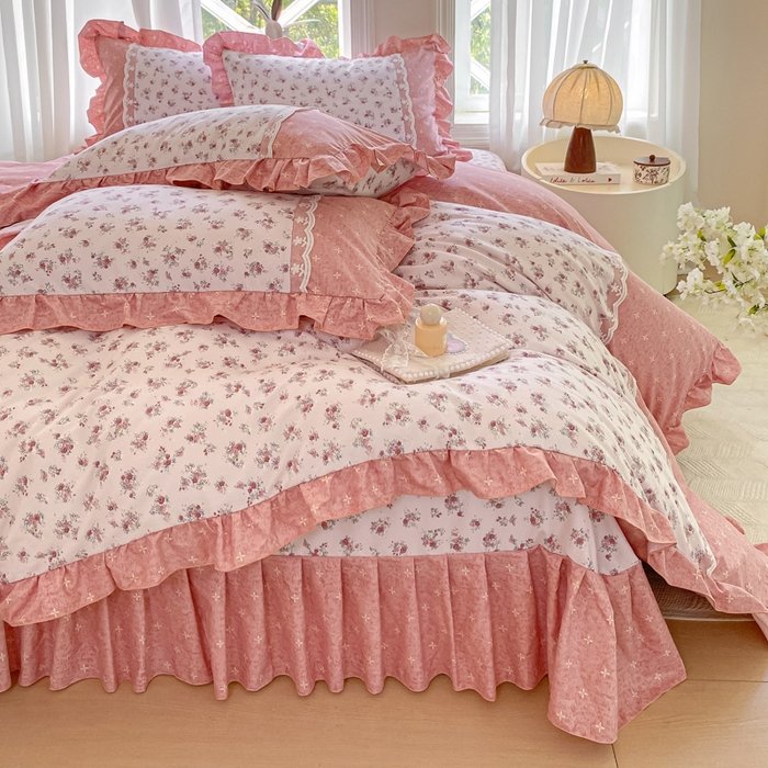 91家纺网 家纺一手货源 找家纺 皇谱家纺 2025新款A类有氧木棉床裙四件套 北海恋人