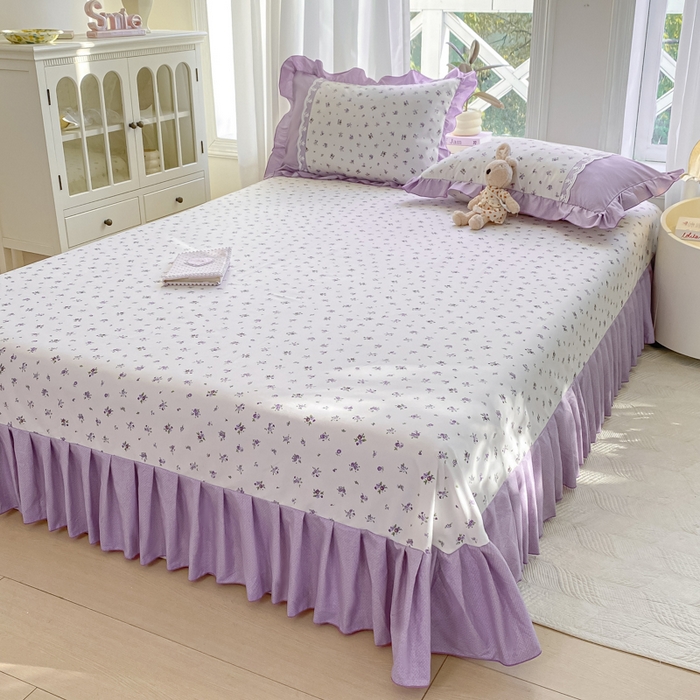 91家纺网 家纺一手货源 找家纺 皇谱家纺 2025新款A类有氧木棉床裙四件套 蓝风铃