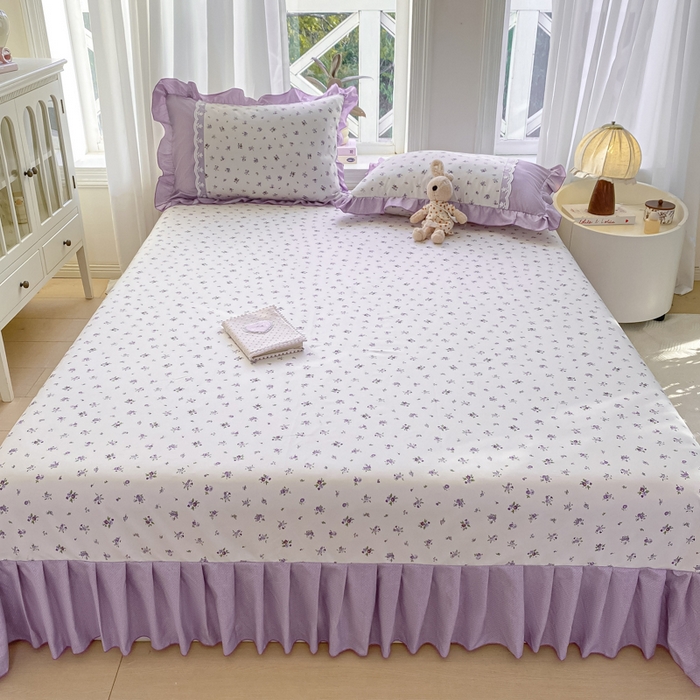 91家纺网 家纺一手货源 找家纺 皇谱家纺 2025新款A类有氧木棉床裙四件套 蓝风铃