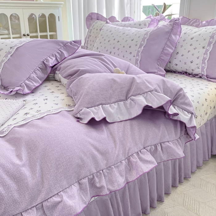 91家纺网 家纺一手货源 找家纺 皇谱家纺 2025新款A类有氧木棉床裙四件套 蓝风铃