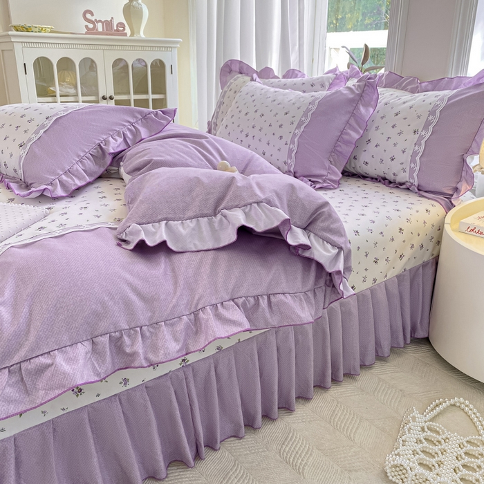 91家纺网 家纺一手货源 找家纺 皇谱家纺 2025新款A类有氧木棉床裙四件套 蓝风铃