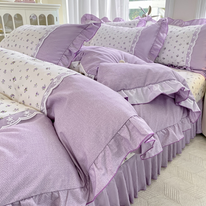 91家纺网 家纺一手货源 找家纺 皇谱家纺 2025新款A类有氧木棉床裙四件套 蓝风铃