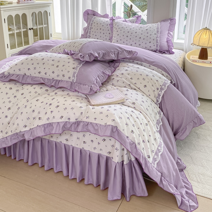 91家纺网 家纺一手货源 找家纺 皇谱家纺 2025新款A类有氧木棉床裙四件套 蓝风铃