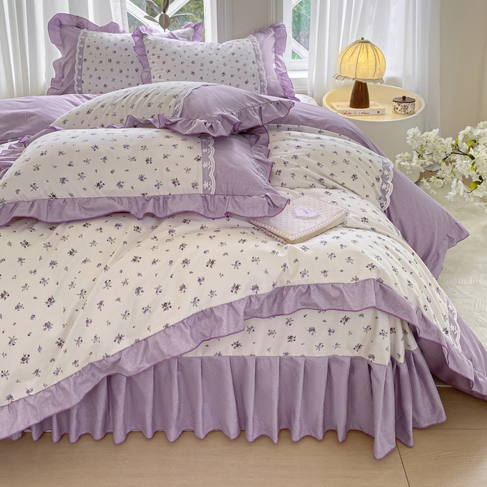 91家纺网 家纺一手货源 找家纺 皇谱家纺 2025新款A类有氧木棉床裙四件套 蓝风铃