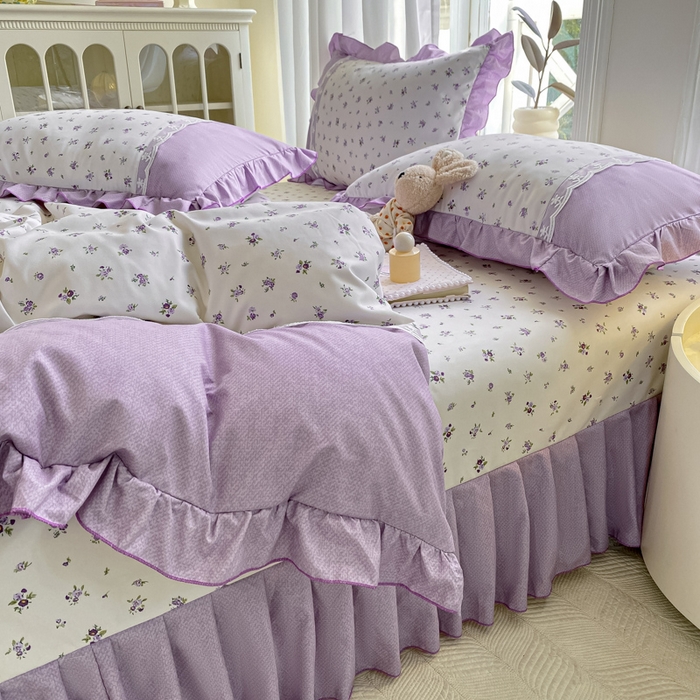 91家纺网 家纺一手货源 找家纺 皇谱家纺 2025新款A类有氧木棉床裙四件套 蓝风铃