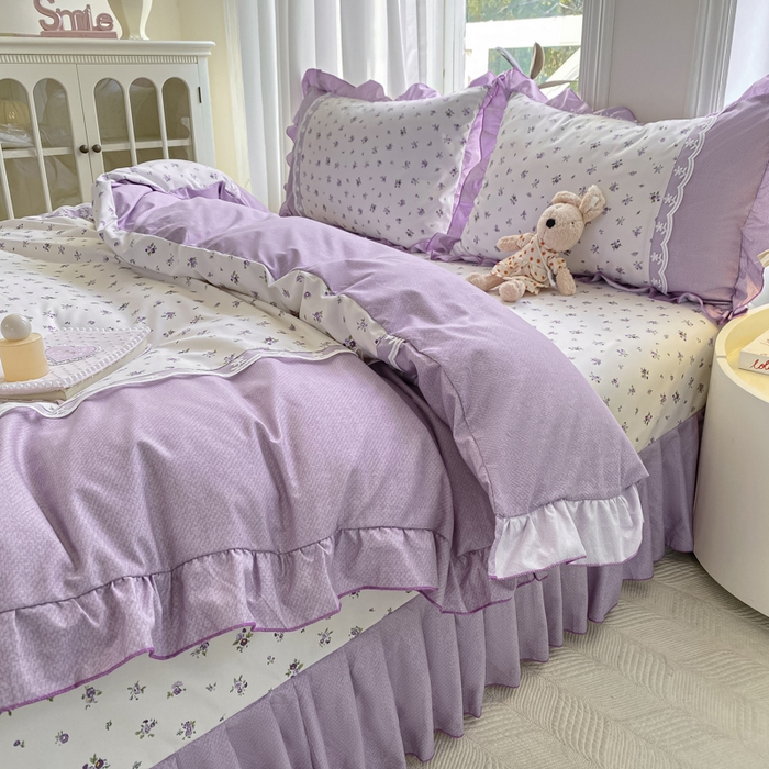 91家纺网 家纺一手货源 找家纺 皇谱家纺 2025新款A类有氧木棉床裙四件套 蓝风铃