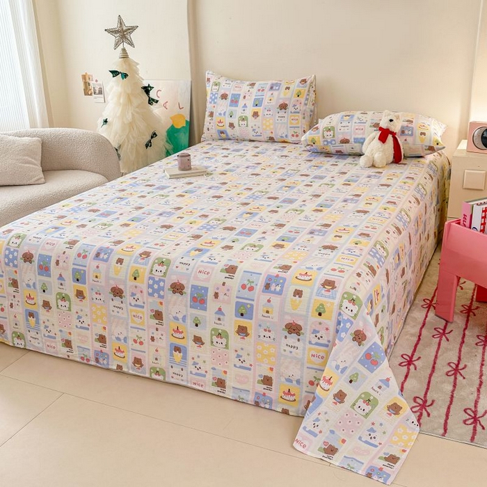 91家纺网 家纺一手货源 找家纺 温眠家纺 2025春夏新款A类云感棉双层纱床单单床单枕套三件套 春日花花