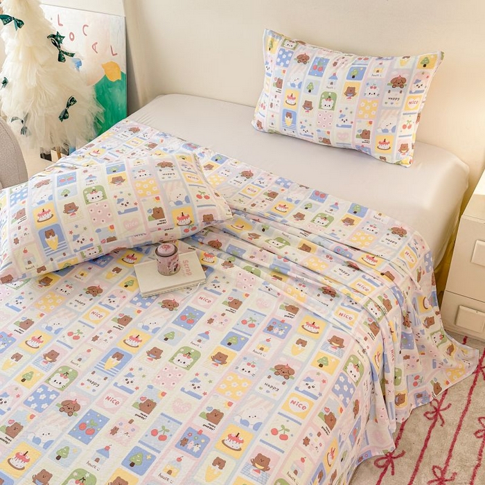 91家纺网 家纺一手货源 找家纺 温眠家纺 2025春夏新款A类云感棉双层纱床单单床单枕套三件套 春日花花