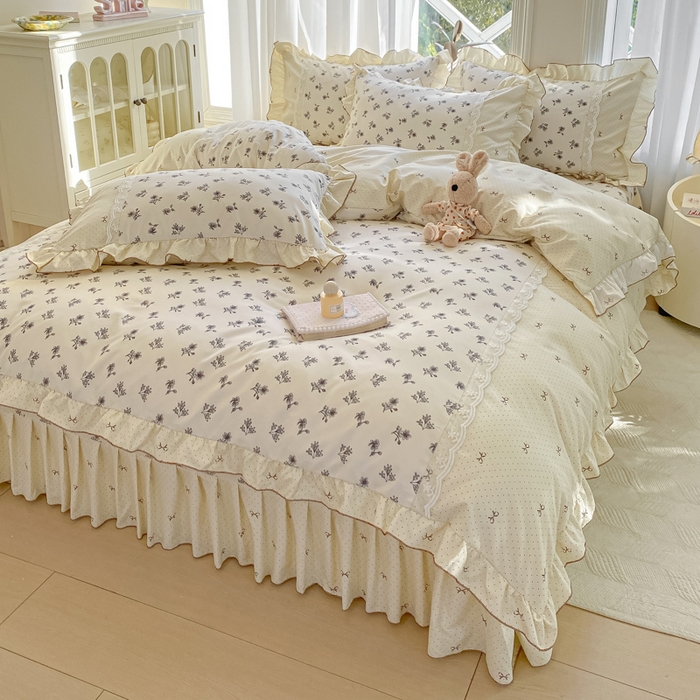 91家纺网 家纺一手货源 找家纺 皇谱家纺 2025新款A类有氧木棉床裙四件套 漫日之夏