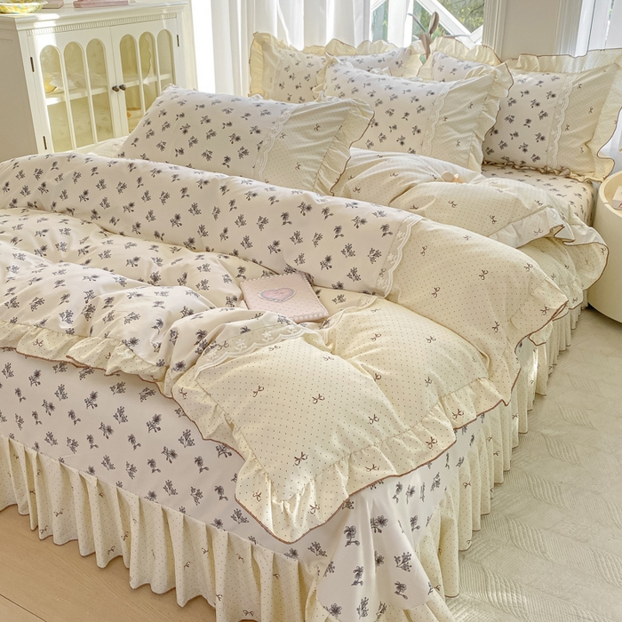 91家纺网 家纺一手货源 找家纺 皇谱家纺 2025新款A类有氧木棉床裙四件套 漫日之夏