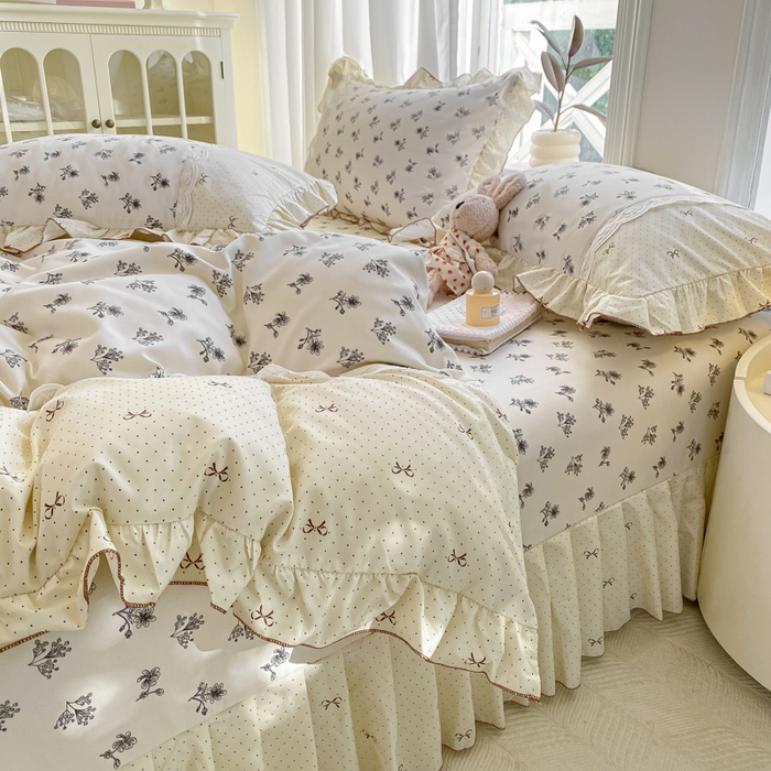 91家纺网 家纺一手货源 找家纺 皇谱家纺 2025新款A类有氧木棉床裙四件套 漫日之夏