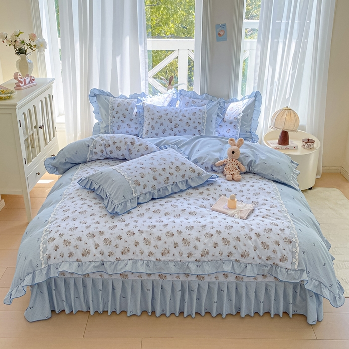 皇谱家纺 2025新款A类有氧木棉床裙四件套 玫瑰山茶-兰