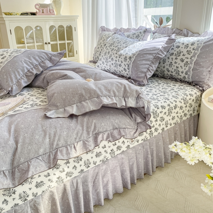 91家纺网 家纺一手货源 找家纺 皇谱家纺 2025新款A类有氧木棉床裙四件套 墨雨云间