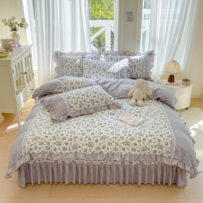 皇谱家纺 2025新款A类有氧木棉床裙四件套 墨雨云间