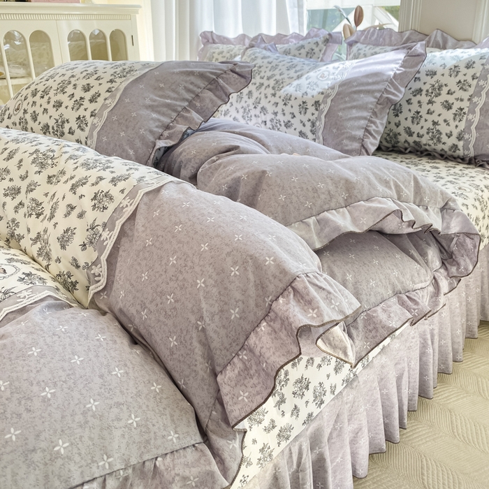 91家纺网 家纺一手货源 找家纺 皇谱家纺 2025新款A类有氧木棉床裙四件套 墨雨云间