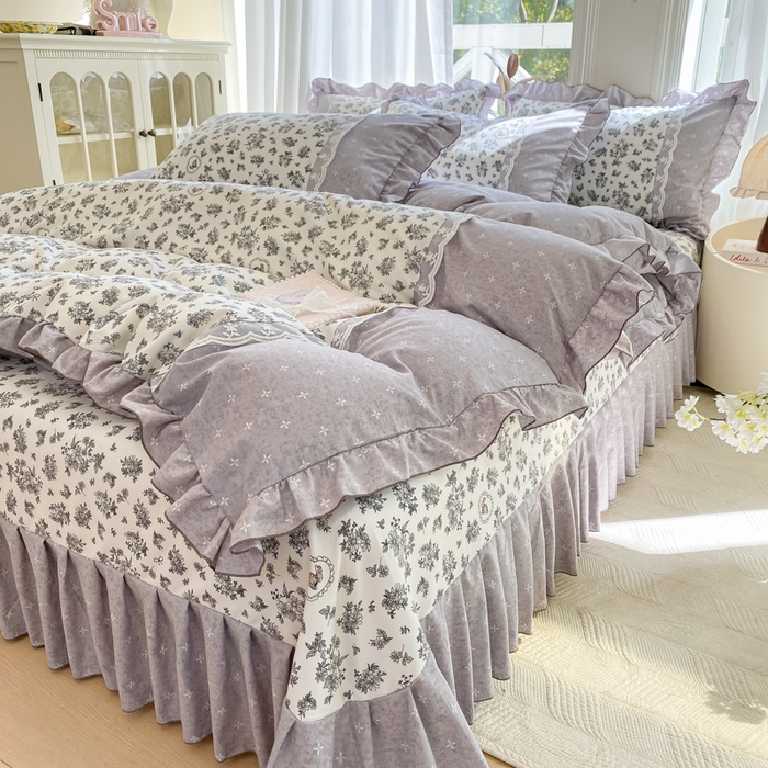 91家纺网 家纺一手货源 找家纺 皇谱家纺 2025新款A类有氧木棉床裙四件套 墨雨云间