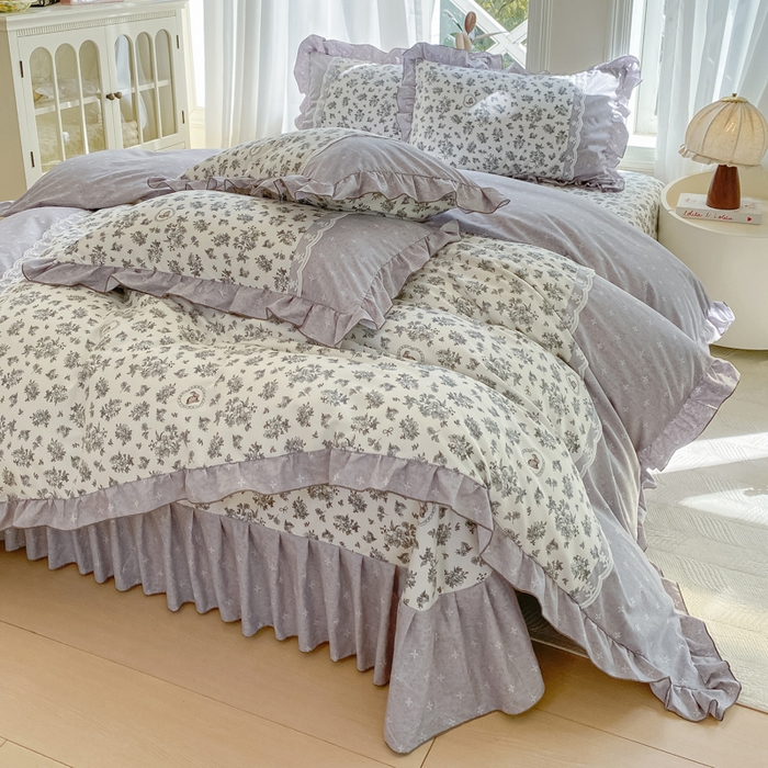 91家纺网 家纺一手货源 找家纺 皇谱家纺 2025新款A类有氧木棉床裙四件套 墨雨云间