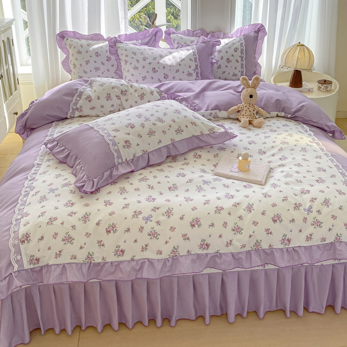 91家纺网 家纺一手货源 找家纺 皇谱家纺 2025新款A类有氧木棉床裙四件套 沐雨栉风