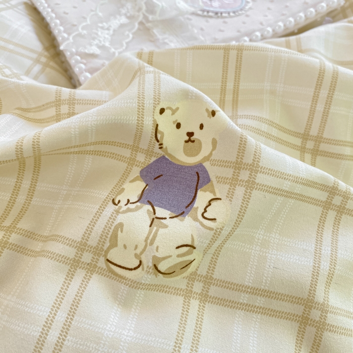 91家纺网 家纺一手货源 找家纺 皇谱家纺 2025新款A类有氧木棉床裙四件套 奶咖熊