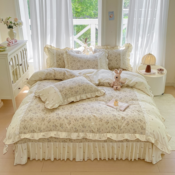 皇谱家纺 2025新款A类有氧木棉床裙四件套 时光剪影-黄