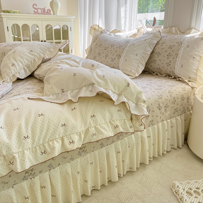 91家纺网 家纺一手货源 找家纺 皇谱家纺 2025新款A类有氧木棉床裙四件套 时光剪影-黄