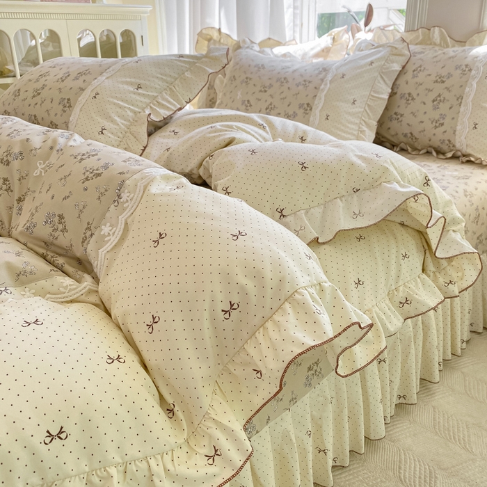 91家纺网 家纺一手货源 找家纺 皇谱家纺 2025新款A类有氧木棉床裙四件套 时光剪影-黄