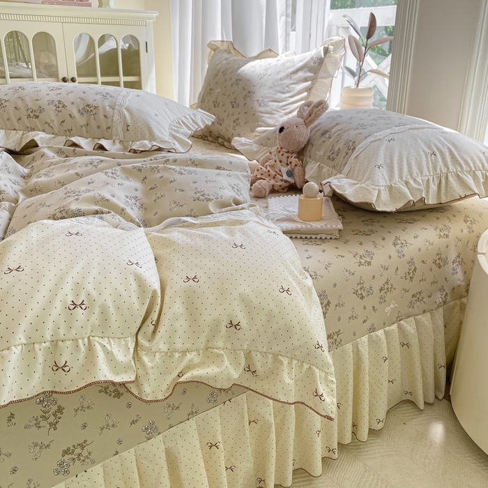 91家纺网 家纺一手货源 找家纺 皇谱家纺 2025新款A类有氧木棉床裙四件套 时光剪影-黄