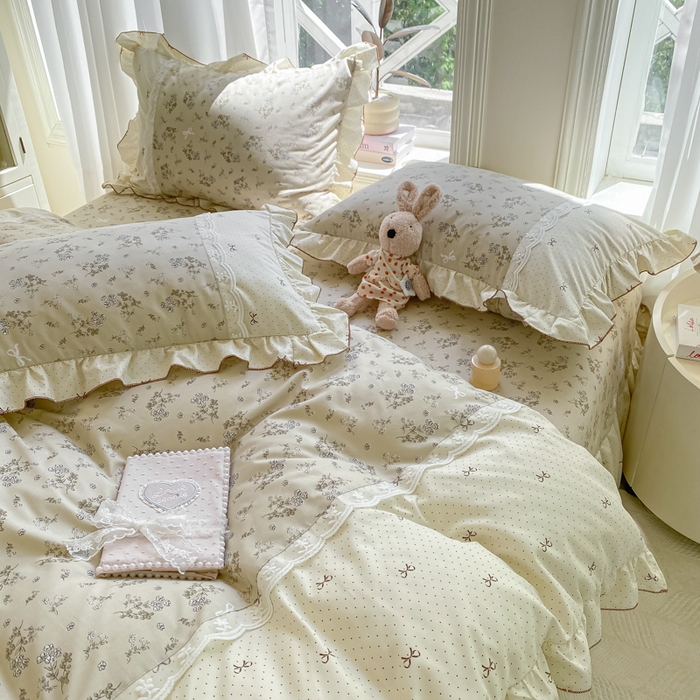 91家纺网 家纺一手货源 找家纺 皇谱家纺 2025新款A类有氧木棉床裙四件套 时光剪影-黄