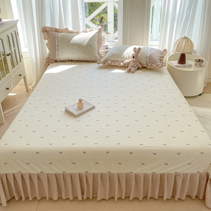 91家纺网 家纺一手货源 找家纺 皇谱家纺 2025新款A类有氧木棉床裙四件套 淑女屋-米黄