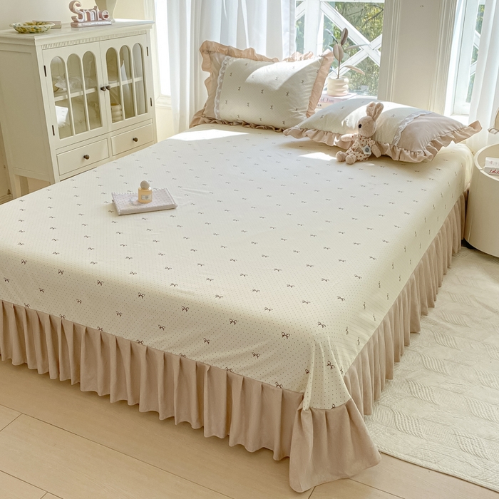 91家纺网 家纺一手货源 找家纺 皇谱家纺 2025新款A类有氧木棉床裙四件套 淑女屋-米黄