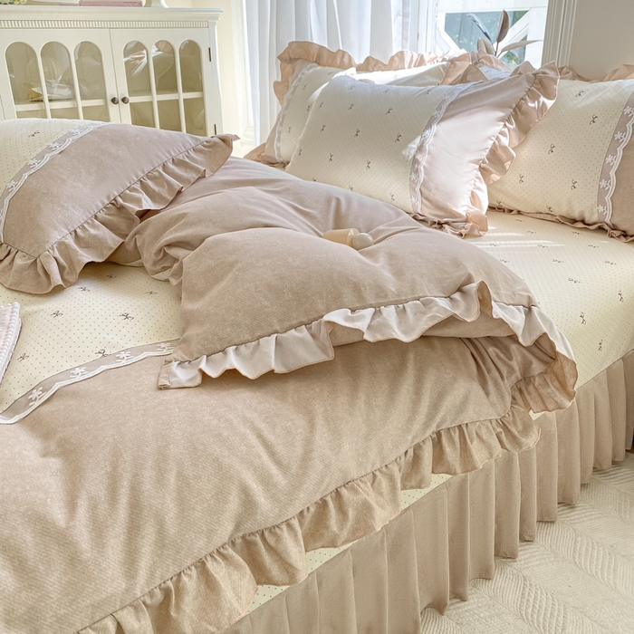 91家纺网 家纺一手货源 找家纺 皇谱家纺 2025新款A类有氧木棉床裙四件套 淑女屋-米黄