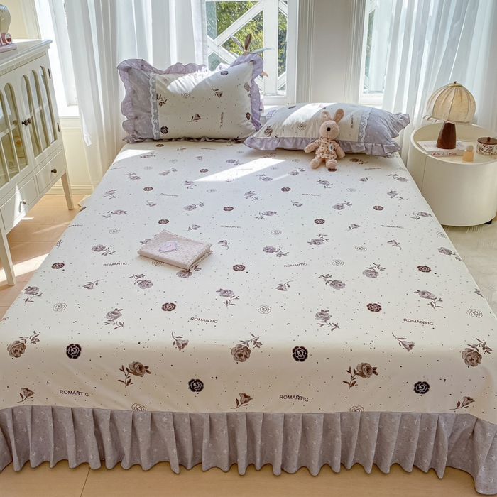 91家纺网 家纺一手货源 找家纺 皇谱家纺 2025新款A类有氧木棉床裙四件套 香奈时尚-米