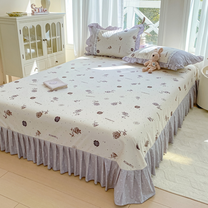 91家纺网 家纺一手货源 找家纺 皇谱家纺 2025新款A类有氧木棉床裙四件套 香奈时尚-米