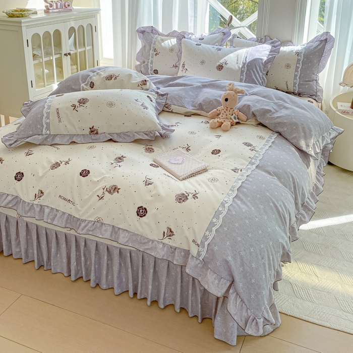 91家纺网 家纺一手货源 找家纺 皇谱家纺 2025新款A类有氧木棉床裙四件套 香奈时尚-米