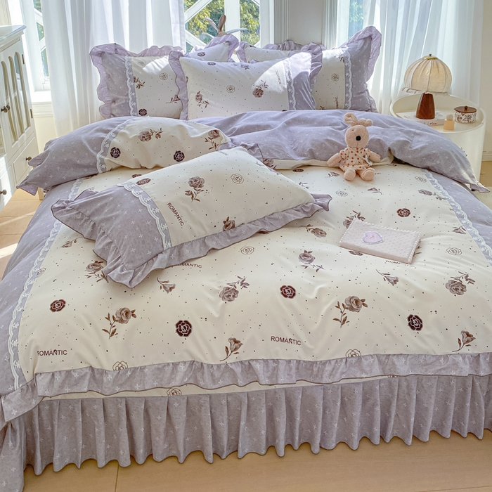 91家纺网 家纺一手货源 找家纺 皇谱家纺 2025新款A类有氧木棉床裙四件套 香奈时尚-米