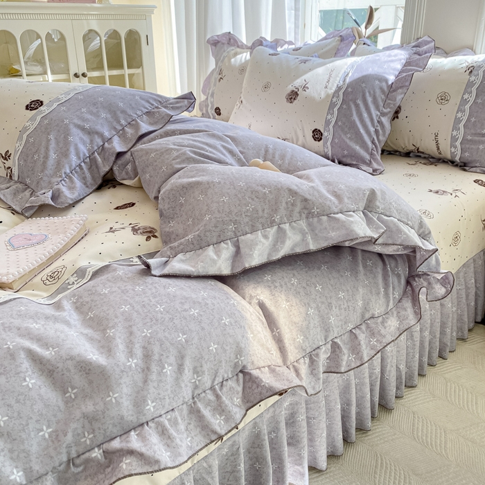 91家纺网 家纺一手货源 找家纺 皇谱家纺 2025新款A类有氧木棉床裙四件套 香奈时尚-米