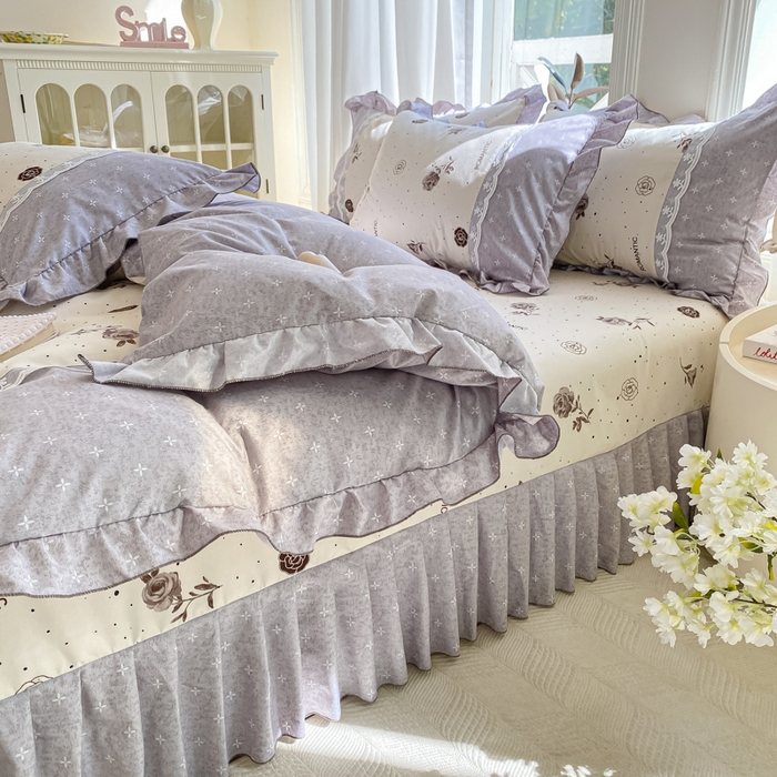 91家纺网 家纺一手货源 找家纺 皇谱家纺 2025新款A类有氧木棉床裙四件套 香奈时尚-米