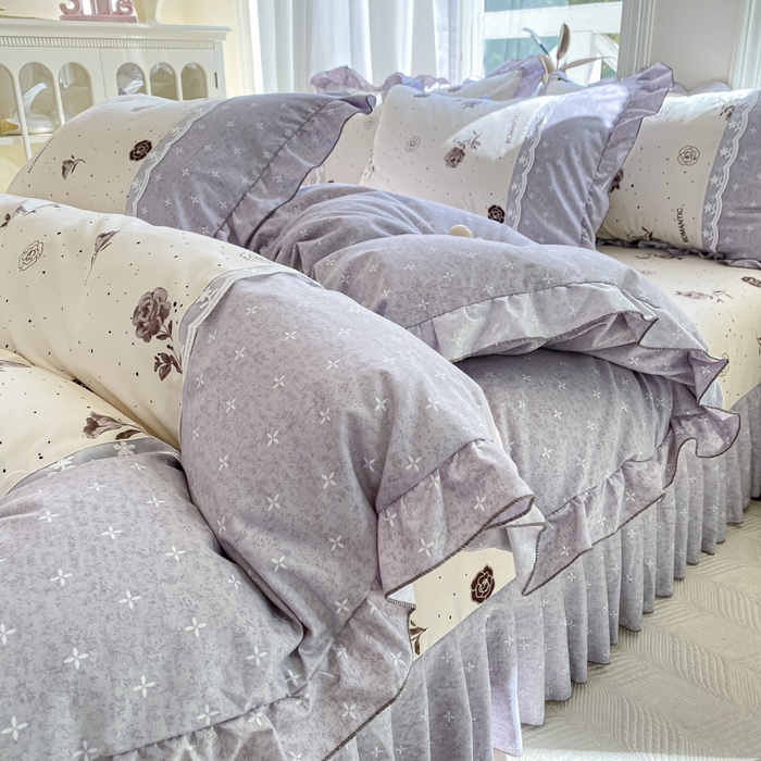 91家纺网 家纺一手货源 找家纺 皇谱家纺 2025新款A类有氧木棉床裙四件套 香奈时尚-米