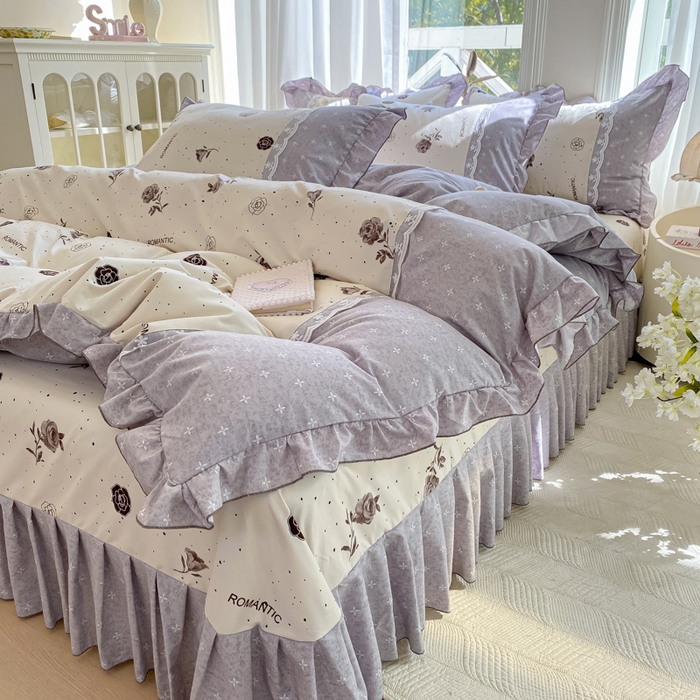 91家纺网 家纺一手货源 找家纺 皇谱家纺 2025新款A类有氧木棉床裙四件套 香奈时尚-米