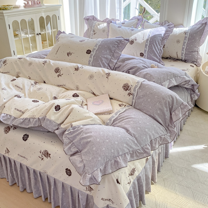 91家纺网 家纺一手货源 找家纺 皇谱家纺 2025新款A类有氧木棉床裙四件套 香奈时尚-米