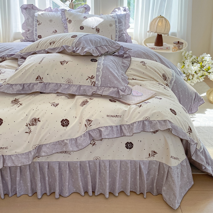 91家纺网 家纺一手货源 找家纺 皇谱家纺 2025新款A类有氧木棉床裙四件套 香奈时尚-米