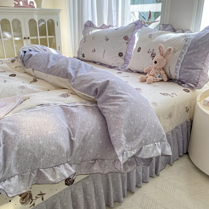 91家纺网 家纺一手货源 找家纺 皇谱家纺 2025新款A类有氧木棉床裙四件套 香奈时尚-米