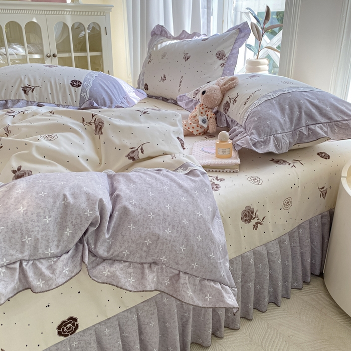 91家纺网 家纺一手货源 找家纺 皇谱家纺 2025新款A类有氧木棉床裙四件套 香奈时尚-米