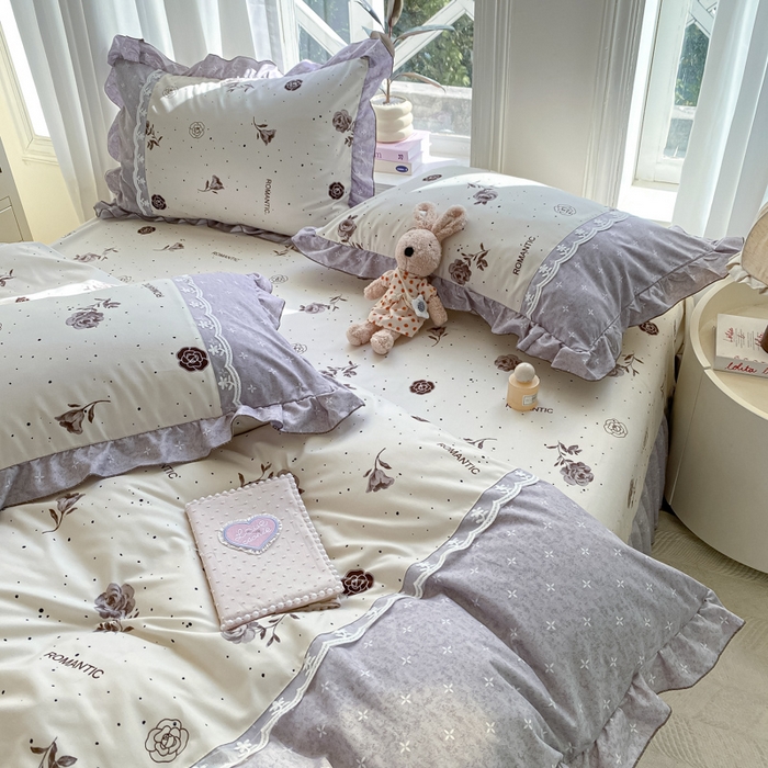 91家纺网 家纺一手货源 找家纺 皇谱家纺 2025新款A类有氧木棉床裙四件套 香奈时尚-米