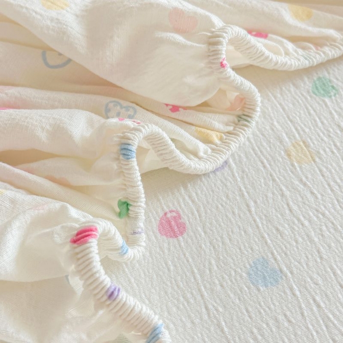 91家纺网 家纺一手货源 找家纺 温眠家纺 2025春夏新款A类云感棉双层纱床笠单床笠枕套三件套 浪漫邂逅