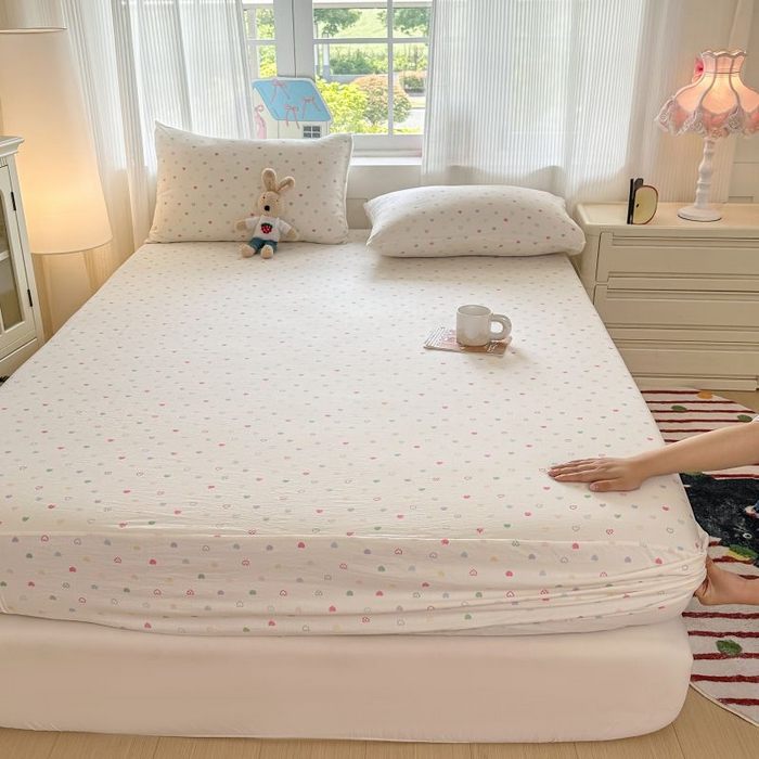 91家纺网 家纺一手货源 找家纺 温眠家纺 2025春夏新款A类云感棉双层纱床笠单床笠枕套三件套 浪漫邂逅