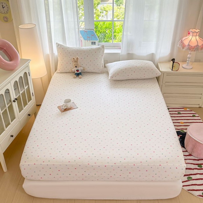 91家纺网 家纺一手货源 找家纺 温眠家纺 2025春夏新款A类云感棉双层纱床笠单床笠枕套三件套 浪漫邂逅